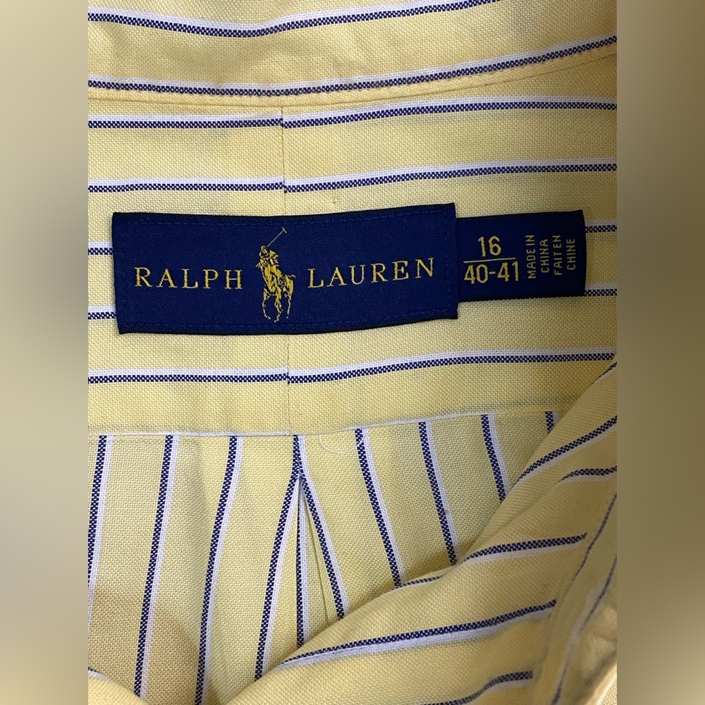 Ralph Lauren Yellow Striped Dress Shirt Men’s 16 (40-41) Classic Fit - Picture 5 of 7